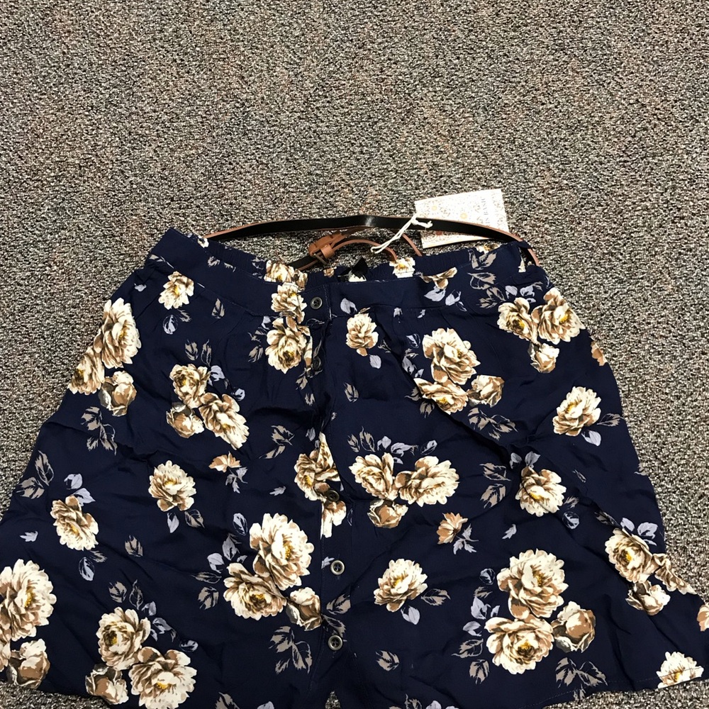 Floral Button-Up Flowy Shorts; Belt Included